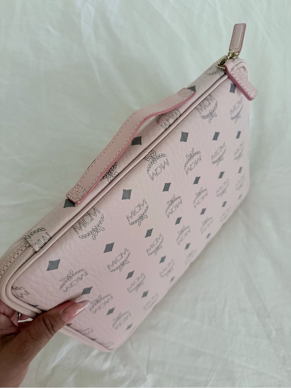 MCM powder Pink Monogram 13” Laptop/ipad Sleeve with Top Handle - Picture 3 of 8